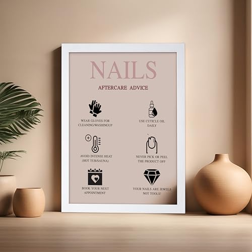 Image of Poster Master Nails Aftercare Advice Print - Fashion Poster - Manicure Art - Trendy Gift for Men, Women & Fashionista - Chic Decor for Salon, Spa or Nail Bar - 16x20 White Framed