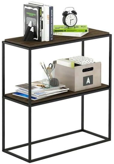 HomeStock Modern Motifs Wide Stackable Shelf with 2-Tier Columbia Walnut