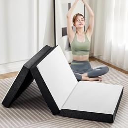 KMFurnila Tri-Fold Twin Memory Foam Pads, 3 inch Folding Topper with Washable Cover, Portable Non-Slip Guest Floor Bed for Camping Travel – Ideal for Overnight Guests, RV, and Outdoor Adventures