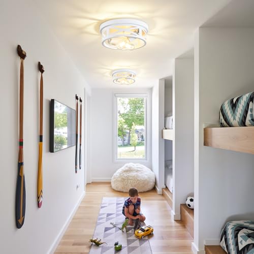 ZHU YAN 2 Pack Flush Mount Ceiling Light, White Hallway Light Fixture, Metal Cage, for Kitchen Entryway, E26 Base by ZHU YAN - Image 2