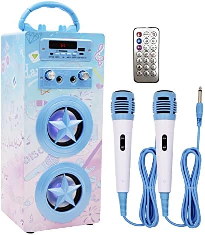 Kidsonor Kids Bluetooth Karaoke Machine with 2 Microphones, Wireless Remote Control Portable Karaoke Music MP3 Player Loudspeaker with Microphones for Kids Adults Home Party (Blue)