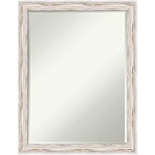 Amanti Art White Wall Mirror 27x21 Alexandria White Wash Narrow Rectangle Bathroom Mirror for Wall Decor Living Room, Medium Cottage Wood Frame, Hangs Horizonally and Vertically, Bathroom Decor,