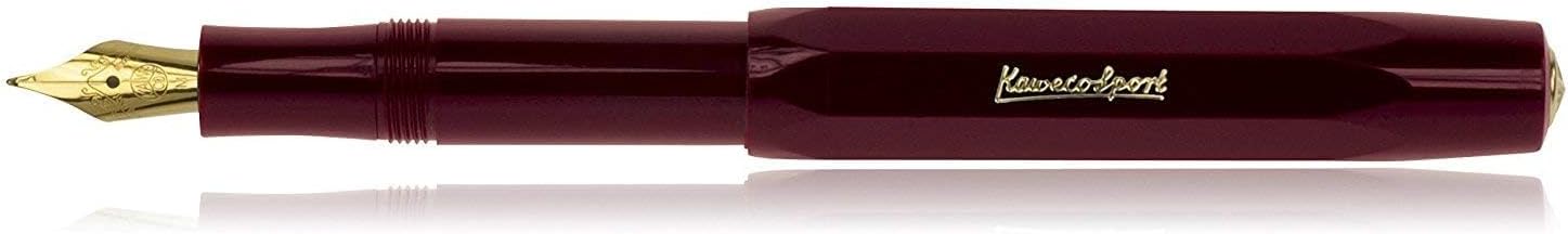 Kaweco Classic Sport Fine Nib Fountain Pen + Pack of 6 Blue Ink Cartridges Set (Burgundy)