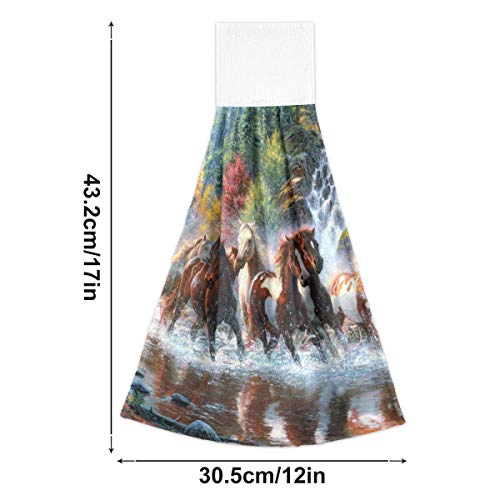 Emelivor Kitchen Hand Towels Hanging Loop Horses Running Super Absorbent Hand Dry Towels 12'' X 17'' Soft Dish Wipe Cloth For Home - Set Of 2 #TOP2