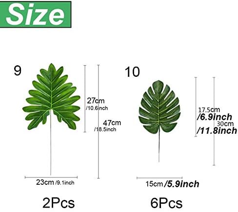 QAQGEAR 24Pcs 10 Kinds Artificial Palm Leaves Tropical Plant Faux Leaves Artificial Leaves with Faux Stems for Hawaiian Luau Aloha Jungle Beach Birthday Theme Party Table BBQ Decorations
