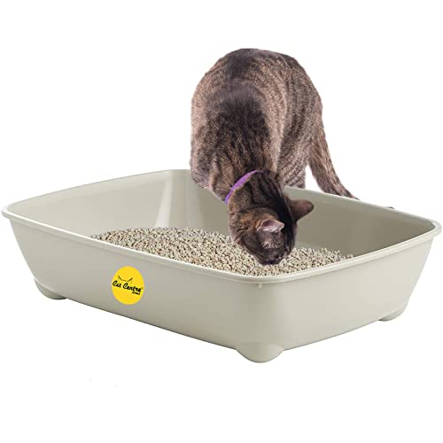 CAT CENTRE Large Grey Open Cat Litter Tray 50cm Kitten Pet Toilet Plastic Loo Pan Box Portable Rounded Corners Easy Cleaning Indoor & Outdoor Adult Elderly Cats Trays Easy Access Grey Collection