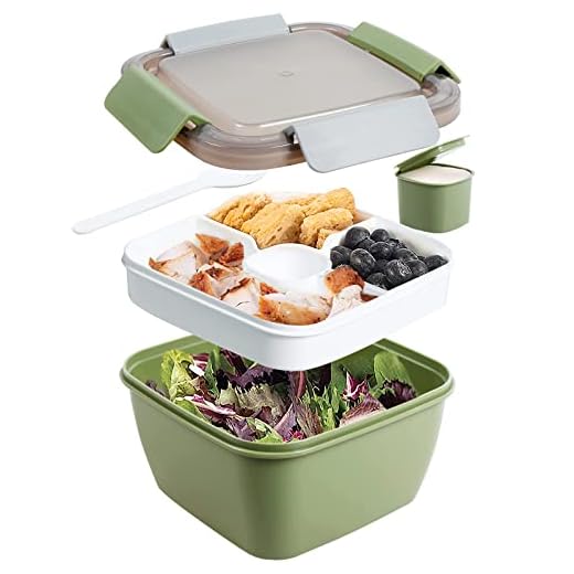 Greentainer Lunchbox Auslaufsichere Bento Box mit 1 Gabel, Salatbehälter mit Dressingbehälter, 3 Fächer Salatbox-to-go für Schule,Arbeit,Picknick, Reisen,Camping