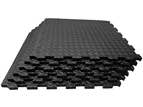 Fun N' Safe Eva Foam Interlocking Floor Tile Mats Protective Shock Absorbing Flooring For Home Gym Weight Lifting And Equipment Kid Safe Rubber Alternative 3/4" Thick Black 24 Square Feet #TOP1