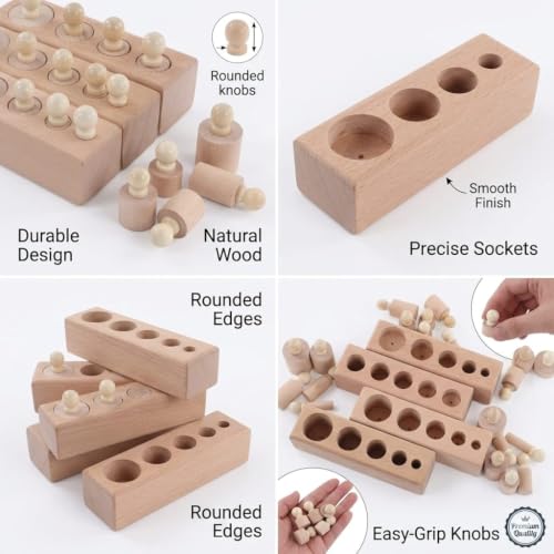 Image of Happy Hues Wooden Montessori Socket Cylinder Blocks Toy Set - Early Educational Sensorial for Toddlers and Kids 3+ Years Old
