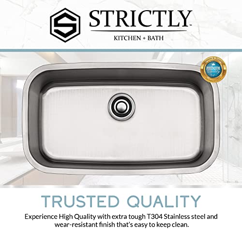 Strictly Sinks 32" Undermount Kitchen Sink–Stain Resistant Single Bowl Kitchen Sink - Kitchen Sink With Sound Dampening Rubber Pads-Sink For Kitchen (Single Disposal Flange) #TOP4