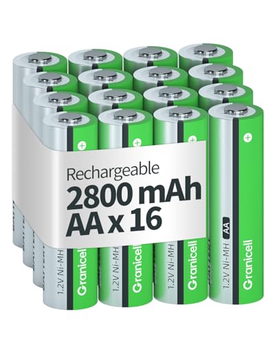 Granicell AA Rechargeable Batteries 2800 mAh High Capacity 1300 Cycle,1.2V NiMH Low Self Discharge AA Battery,16 Pack
