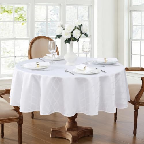 HLC.ME Modena White Waterproof Tablecloth, Dining Table Cover, 70" Round