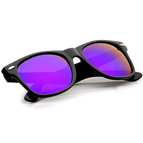 Zerouv - Retro 80'S Classic Colored Mirror Lens Square Horn Rimmed Sunglasses For Men Women (Matte/Purple) #TOP3
