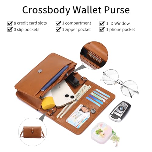 SENDEFN Small Crossbody Bags for Women Leather Cell Phone Purse Wallet with ID window and Card Slots2