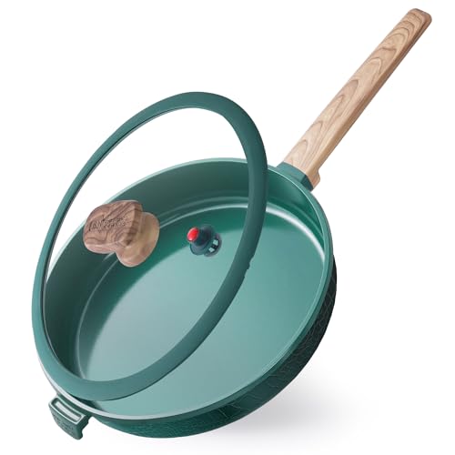 MGC - Sartén de cerámica con tapa, antiadherente, sin PFOA y PTFE, apta para horno y lavavajillas, compatible con todas las estufas (verde, 9 pulgadas)