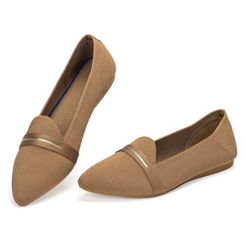 Image of Frank Mully Women's Casual Loafer Flats Slip On Loafer Shoes Comfortable Knit Flat Shoes Classics Pointy Toe Loafer Flats,for Work,Travel