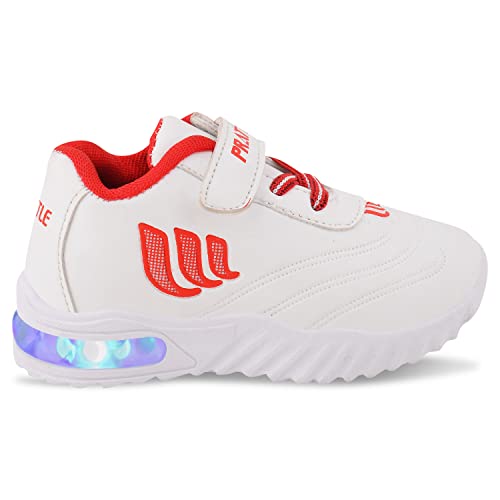 Image of Tiny Kids Running Led Shoes, Casual Led Velcro Shoes Light Weight Outdoor Sports Shoes for Boys & Girls (White::Red, 4.5-5 Years)