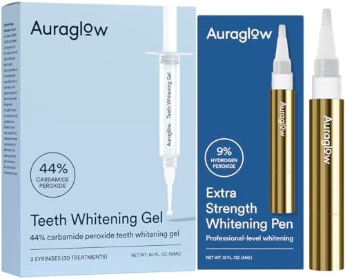 Auraglow 44% Teeth Whitening Gel & Extra Strength Whitening Pen