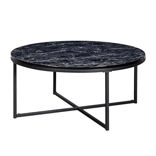 FineBuy Design Couchtisch Ø 80 cm Marmoroptik, Wohnzimmertisch mit Metall-Gestell, Sofatisch Rund Tisch Wohnzimmer, Beistelltisch Schwarz