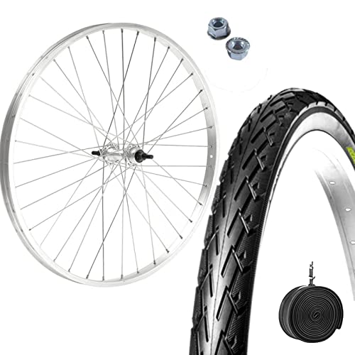 Ruota Anteriore Bici 26x1 3/8 - Cerchio Alluminio, Mozzo Acciaio Per City Bike