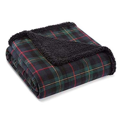Eddie Bauer - Throw Blanket, Cotton Flannel Home Decor, All Season Reversible Sherpa Bedding (Pine Tartan, Throw)