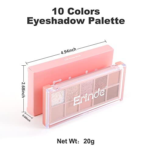 Erinde 10 Colors Eyeshadow Palette Makeup - Matte Shimmer Glitter Eye Shadow, Ultra-Blendable, High Pigmented, Natural-Looking Korean Eye Makeup, Pink Eyeshadow Palette With Brush, Rose Pink #TOP5
