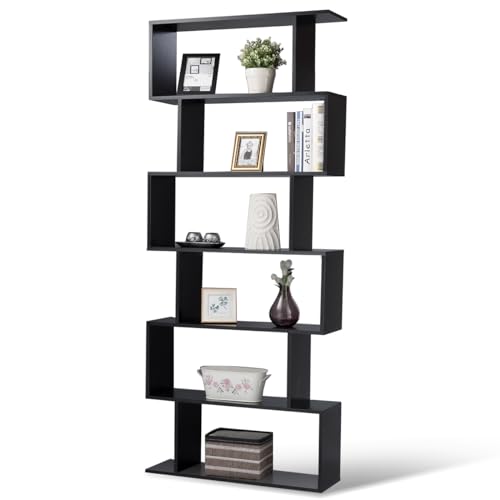 Tangkula 6-Tier Geometric Bookcase, Modern S-Shaped Storage Display Bookshelf for