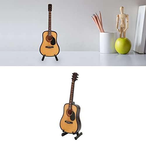 Dauerhaft Wooden Miniature Guitar, 5.1 Inch Basswood Exquisite Mini Folk Guitar Model, Realistic Mini Guitar Ornaments With Stand And Storage Box, For Office, Dollhouse Decoration #TOP4