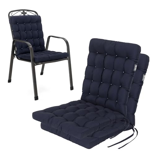HAVE A SEAT Living Gartenstuhl-Auflagen 2er Set – Orthopädisch & 6 cm Dick – Niedriglehner 100x48 cm – Waschbar bis 95°C, Wetterfest – Marine Blau | Serie Luxury