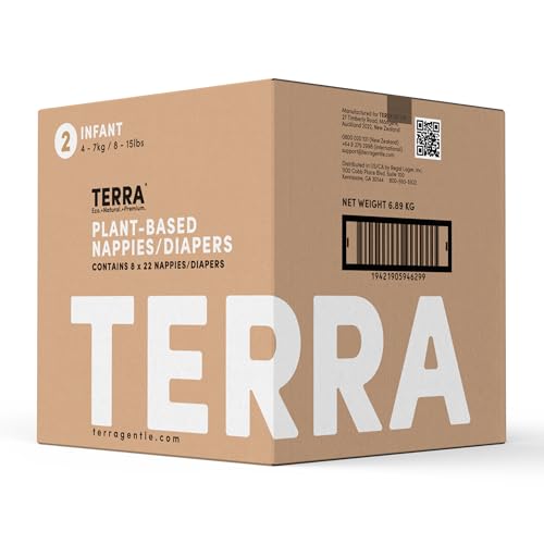 Terra Diapers Size 2: 85% Plant-Based Diapers, Ultra-Soft & Chemical-Free for Sensitive Skin, Superior Absorbency for Day or Nighttime Diapers, Designed for Babies 8-15 Pounds, 176 Count by Terra - Used condition - US$109.02