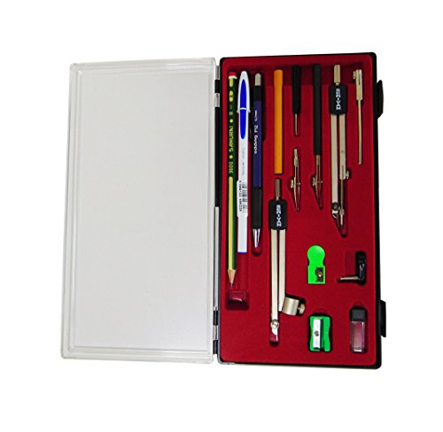 Serivan Juego Estuche Compás adaptador universal 10 Piezas Acero inoxidable + 1 Bolígrafo BIC Cristal UP + 1 Portaminas Edding P12 0.7mm + 1 Lapicero SAMURAI + 1 Sacapuntas Cover