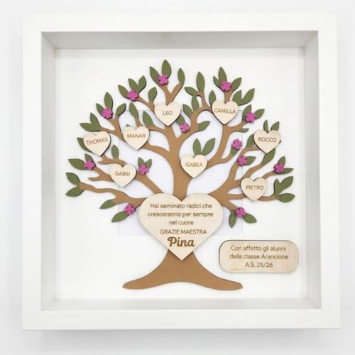 Cornice Quadro Albero della Vita Personalizzato in Legno con Nomi – Idea Regalo Maestra Fine Anno Scolastico – Maestra Elementare Materna Nido – Regalo Originale con Dedica