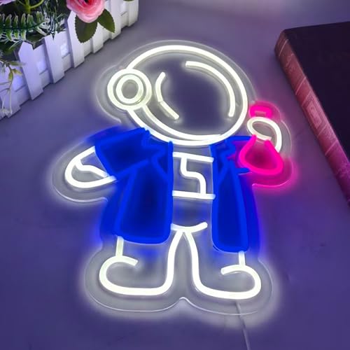 Image of Astronaut Neon Sign with Flask LED Neon Lights for Wall Decor, Classroom, Science Room, Bedroom, Lab Decor, Game Room, Space Theme Party Decoration, Neon Light Sign for Home and Bar