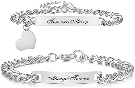 Matching Bracelets for Couples - Promise Bracelets for Him and Her Stainless Steel Couples Bracelets Valentine's Day Anniversary Birthday Gift for Boyfriend Girlfriend