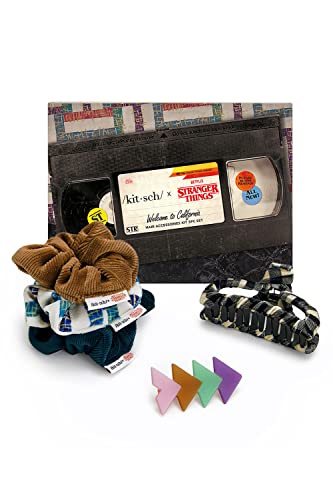 Kitsch Welcome To California Stranger Things Hair Accessories For Women W/Collector's Box - Includes Hair Scrunchies. Claw Clip & Hair Clip, Elastic Hair Ties, Classic Ponytail Holders - 5Pc Set #TOP27