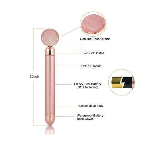 Rolo de jade elétrico vibratório facial e massageador, massageador de rosto de quartzo rosa, rolo de