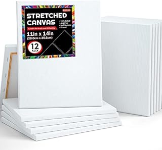 12 Pack Canvas for Painting, Shuttle Art 11x14 Inches (28 x 36 cm) Stretched Blank Canvas Boards, 100% Cotton, Primed White Painting Canvas, Canvases for Acrylic, Oil, Acrylic Pouring Painting