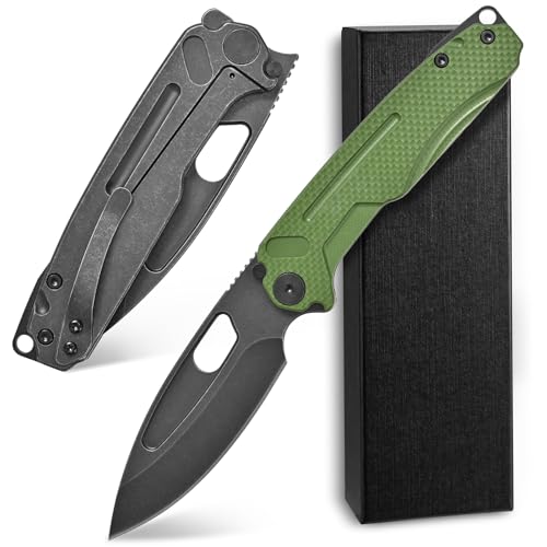 Ccanku C1136 Folding Knife D2 Steel Blade G10&Steel Handle EDC Tool Outdoor Hunting Camping Knife (Green)