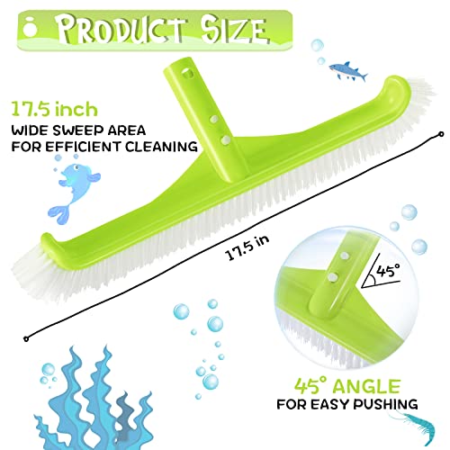 Professional Swimming Pool Wall & Tile Brush ,17.5" Curved Edge Heavy Duty Reinforced Pool Brush Head For Cleans Walls, Tiles & Floors, Premium Nylon Bristles With Ez Clips (Green) #TOP1