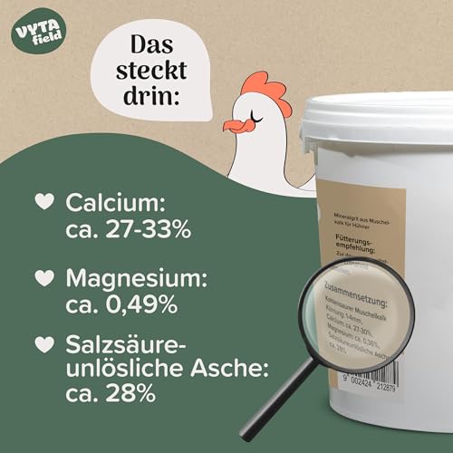 VYTAfield® Muschelgrit für Hühner | Natürlicher Futterkalk für Geflügel | Reich an Calcium | Grit für Hühner & Vögel | 5kg Mineralfutter | Ohne künstliche Zusätze | Made in Austria