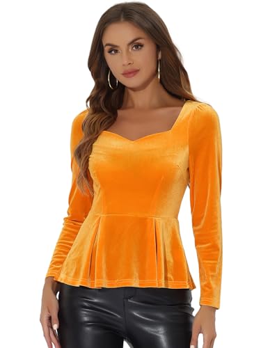 Image of Allegra K Women Elegant Velvet Sweetheart Neck Long Sleeve Peplum Blouse