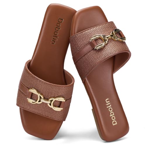 DOBOLIN Women's Wide Width Flat Slide Sandals