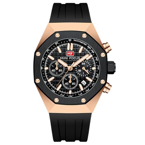 Mini Focus Mens Watch Octagon Casual Wrist Watch (Chronograph/Waterproof/Luminous/Calendar) Silicon/Leather Band Watch for Men