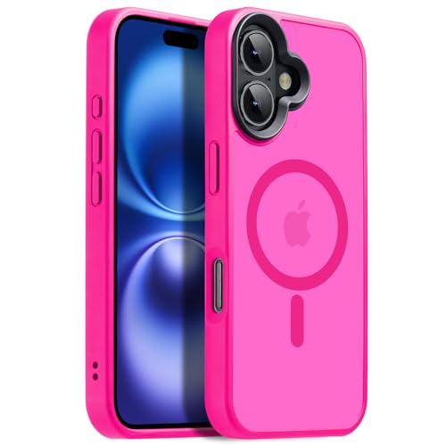 Yzoiko Strong Magnetic for iPhone 16 Case，Translucent Matte，Hot Pink