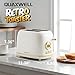 QUAXWELL 2-Slice Toaster, Wide Slots, 7 Bread Shade Settings, Stainless Steel, Bagel, Cancel, and Defrost Functions, Removable Crumb Tray, Retro Style Toaster,Matte White and Gold