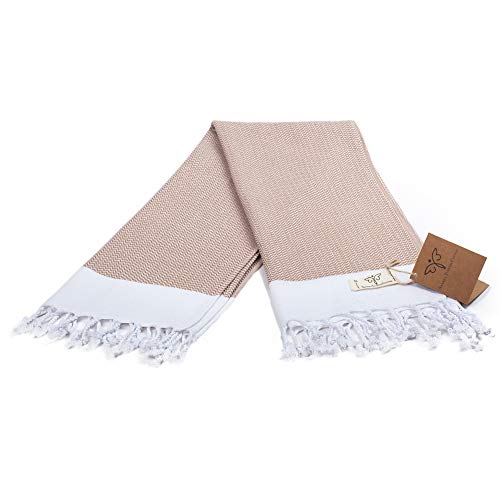 Smyrna Original Turkish Hand Towels Orientina Series Set Of 2 | 100% Cotton, 16 X 40 Inches | Decorative Bathroom Peshtemal Towel For Hand, Face, Hair, Gym, Yoga, Tea, Kitchen And Bath (Latte) #TOP7