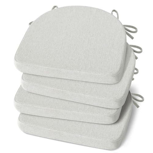 Shinnwa Kitchen Chair Cushions Set of 4, Non-Slip Dining Chair Cushions with Ties and Machine Washable Cover, 4 Pack, 17 x 16.5 x 2in, Off White