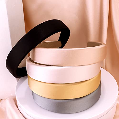 Yission 5Pcs Padded Headbands For Women Girls Non Slip Fashion Headband Satin Head Bands For Women's Hair Black White Yellow Champagne Gray Head Band Hair Accessories For Women Girls #TOP6