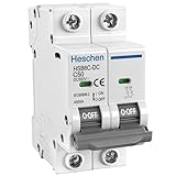 Heschen DC Miniature Circuit Breaker, HSB6C-DC, 2 Poles, DC500V 16A, Non-Polarized, Type C, Photovoltaic Circuit Breaker, for Solar PV System Solar Panels Grid System, 35mm DIN Rail Mounting