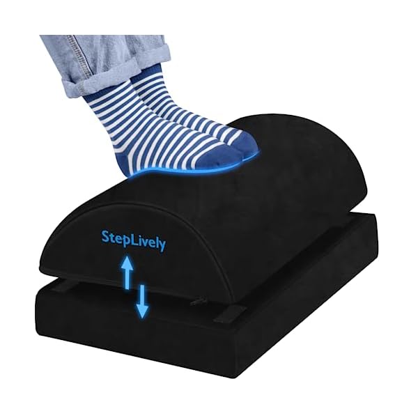 StepLively Foot Rest for Under Desk at Work, Comfortable Foot Stool with 2 Adjustable Heights, Footrest with Washable Cover, for Back & Hip Pain Relief, Suitable for Office, Home and Car (Black)